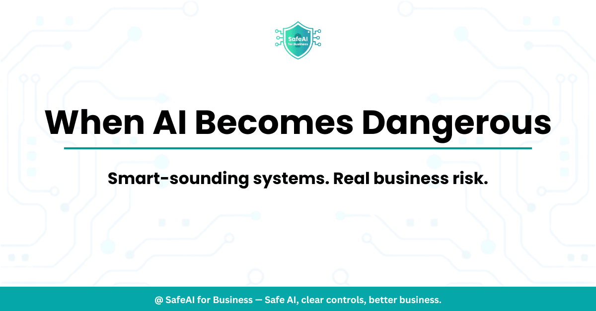 AI risks for small businesses illustrated with data security warning icons