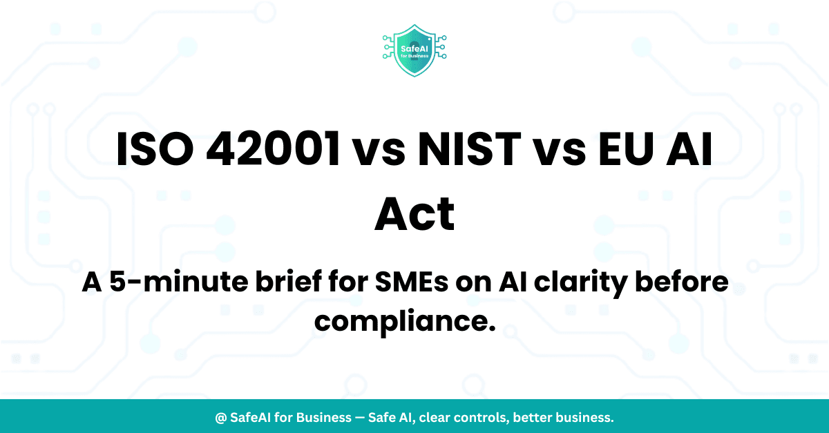 AI compliance for SMEs framework comparison ISO 42001 NIST RMF EU AI Act