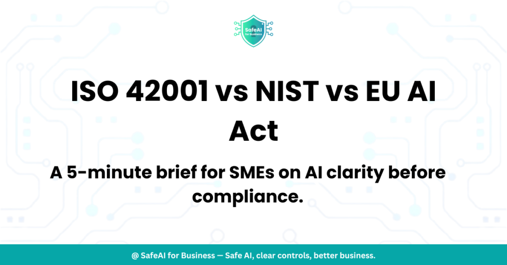 AI compliance for SMEs framework comparison ISO 42001 NIST RMF EU AI Act