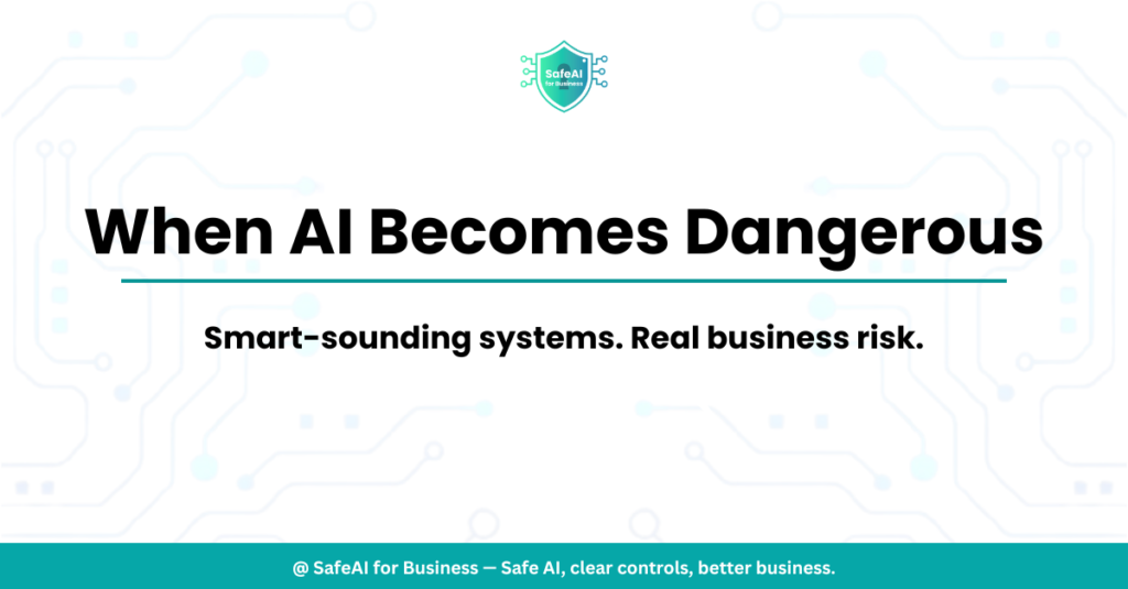 AI risks for small businesses illustrated with data security warning icons