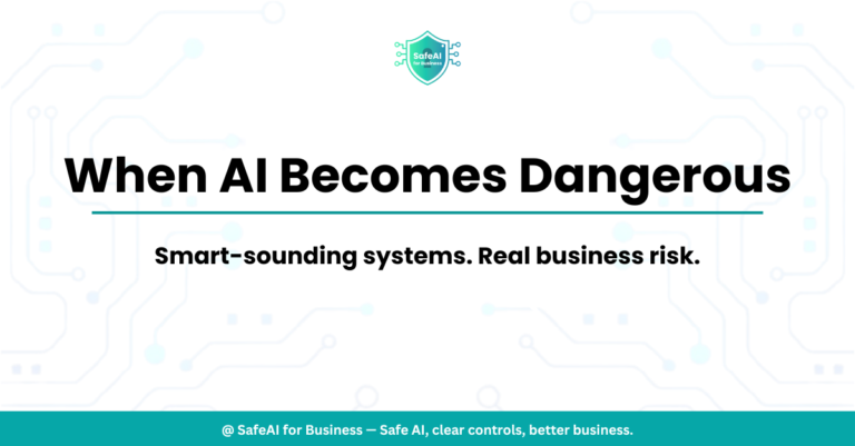 AI risks for small businesses illustrated with data security warning icons